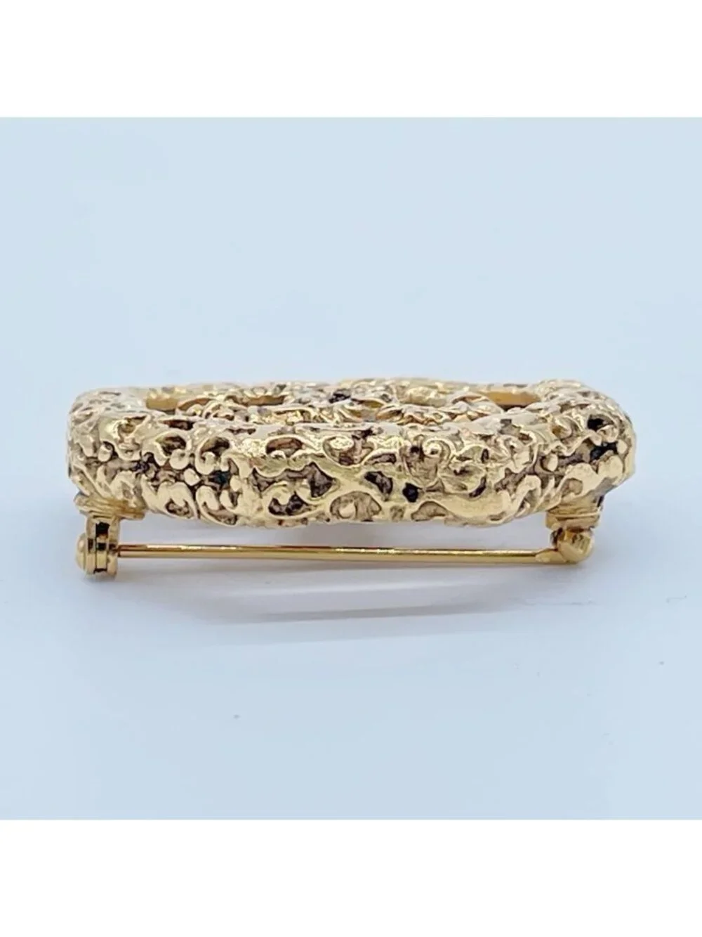Chanel Brooch CC Logo Lava Gold
